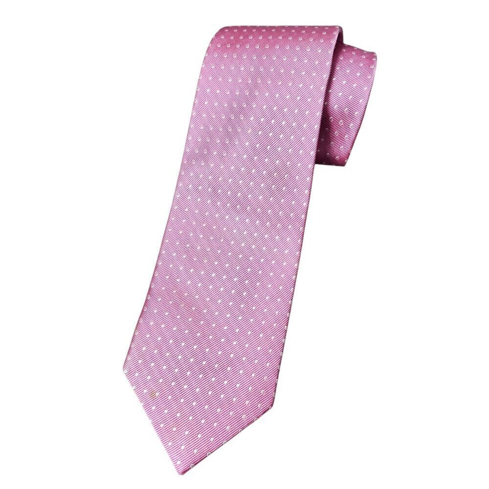 Tommy Hilfiger Men's Classic Polka Dot Pattern Pink Silk Suit Necktie
